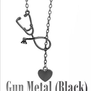 Black Doctor Stethoscope and Heart Necklace